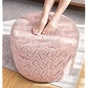 Hobestluk Stuffed Pouf Ottoman,Memory Foam Filled,Small Chevron Pink