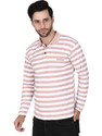 HOC Striped Men Polo Neck Grey T-Shirt