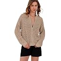 HOCANDY Womens Zip Up Crochet Cardigan Sweater