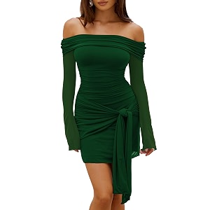 HOCILLE Womens Sexy Off Shoulder Mesh Long