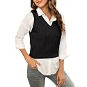 HOCOSIT Women's Knitted V-Neck Vest Argyle Plaid Preppy Style Sleeveless Pullover Crop Sweater Vest
