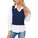 HOCOSIT Women's Knitted V-Neck Vest Argyle Plaid Preppy Style Sleeveless Pullover Crop Sweater Vest