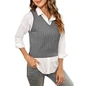 HOCOSIT Women's Knitted V-Neck Vest Argyle Plaid Preppy Style Sleeveless Pullover Crop Sweater Vest