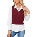 HOCOSIT Women's Knitted V-Neck Vest Argyle Plaid Preppy Style Sleeveless Pullover Crop Sweater Vest