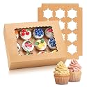 Hoewina 6PCS Cupcake Boxes - Hold 12 Count Cupcake Containers with Window, Food Grade Cupcake Holder Easy Transport and Presentation - Ideal for Cupcakes, Desserts, and More (Brown)