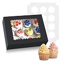 Hoewina 6PCS Cupcake Boxes Hold 12 Cupcakes, Cupcake Containers with Window