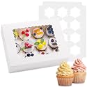 Hoewina 6PCS Cupcake Boxes Hold 12 Cupcakes, Cupcake Containers with Window