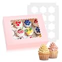 Hoewina 6PCS Cupcake Boxes Hold 12 Cupcakes, Cupcake Containers with Window