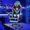 HOFFREE LED Gaming Chair with Speakers RGB Lights Computer Chairs-Blue