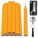 Hohean 14 Pcs Carpenter Pencils, 7 Inches Flat Octagonal Hard Woodworking Construction Pencils Heavy Duty with Pencil Sharpener and Retractable Pull Pen Holder for Contractor Carpentry (Yellow)