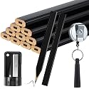 Hohean 14 Pcs Carpenter Pencils, 7 Inches Flat Octagonal Hard Woodworking Construction Pencils Heavy Duty with Pencil Sharpener and Retractable Pull Pen Holder for Contractor Carpentry (Black)