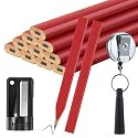 Hohean 14 Pcs Carpenter Pencils, 7 Inches Flat Octagonal Hard Woodworking Construction Pencils Heavy Duty with Pencil Sharpener and Retractable Pull Pen Holder for Contractor Carpentry (Red)