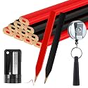 Hohean 14 Pcs Carpenter Pencils, 7 Inches Flat Octagonal Hard Woodworking Construction Pencils Heavy Duty with Pencil Sharpener and Retractable Pull Pen Holder for Contractor Carpentry (Black,Red)