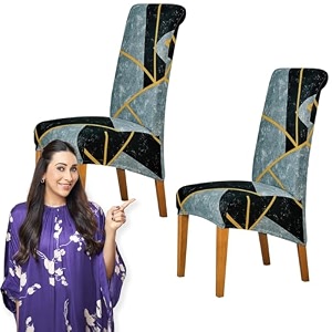hokipo 140 gsm high back chair cover set of 2 multicolor abstract geometry