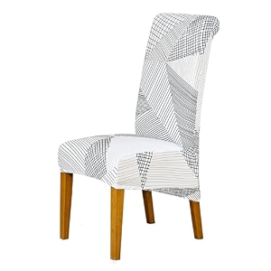 hokipo 140 gsm high back chair cover set of 1 snow white black geometry
