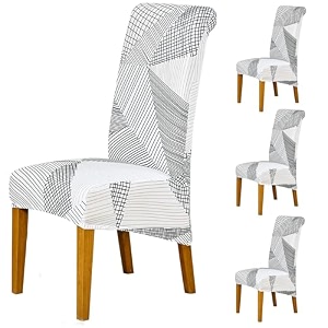hokipo 140 gsm high back chair cover set of 1 snow white black geometry