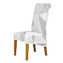 HOKIPO 140 GSM High Back Chair Cover Set of 1, Snow White Black Geometry