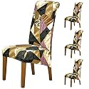 HOKIPO Elira 140 GSM High Back Chair Cover Set of 4, Wine Abstract Geometry