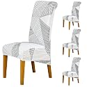 HOKIPO 140 GSM High Back Chair Cover Set of 1, Snow White Black Geometry