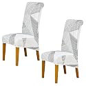 HOKIPO 140 GSM High Back Chair Cover Set of 2, Snow White Black Geometry