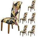 HOKIPO Elira 140 GSM High Back Chair Cover Set of 6, Wine Abstract Geometry