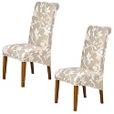 HOKIPO 140 GSM High Back Chair Cover Set of 2, Buff Brown Silhouette Floral