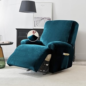 hokipo 200 gsm velvet stretchable recliner cover for 2 seater peacock blue