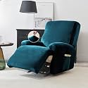HOKIPO 200 GSM Velvet Stretchable Recliner Cover for 2 Seater, Peacock Blue