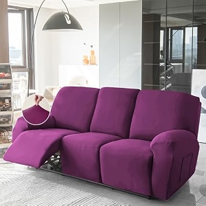 hokipo 200 gsm velvet stretchable recliner cover for 1 seater purple