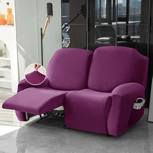 hokipo 200 gsm velvet recliner sofa slipcover 2 seater fully covered 6-piece set machine washable furniture protector for kids pet purple ar-4908-pr