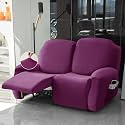 HOKIPO 200 GSM Velvet Recliner Sofa Slipcover 2 Seater Fully Covered 6-Piece Set Machine Washable Furniture Protector for Kids Pet, Purple (AR-4908-PR)