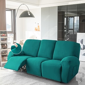 hokipo serenesolids 140 gsm stretchable recliner cover for 3 seater teal