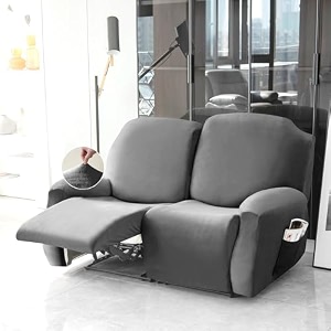 hokipo 200 gsm velvet stretchable recliner cover for 1 seater dark grey