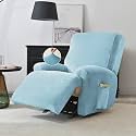 HOKIPO 200 GSM Velvet Stretchable Recliner Cover for 1 Seater, Sky Blue