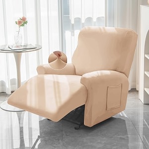 hokipo serenesolids 140 gsm stretchable recliner cover for 1 seater beige