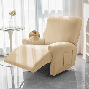 hokipo polyester 8-pieces super stretch recliner sofa cover 3 seater fully covered washable furniture protector beige new-4742-bge