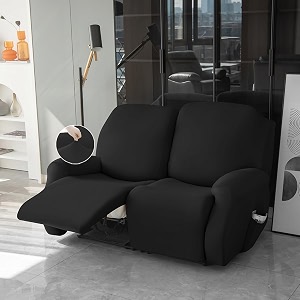 hokipo serenesolids 140 gsm stretchable recliner cover for 2 seater black