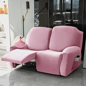 hokipo 200 gsm velvet stretchable recliner cover for 2 seater pink