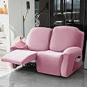 HOKIPO 200 GSM Velvet Stretchable Recliner Cover for 2 Seater, Pink