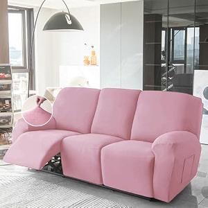 hokipo 200 gsm velvet stretchable recliner cover for 3 seater pink