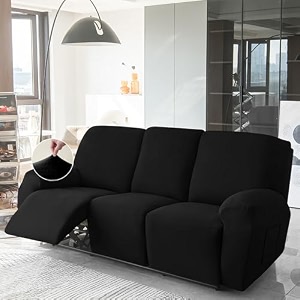 hokipo 200 gsm velvet stretchable recliner cover for 3 seater black