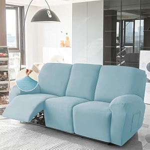 hokipo 200 gsm velvet stretchable recliner cover for 1 seater sky blue