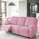 HOKIPO 200 GSM Velvet Stretchable Recliner Cover for 3 Seater, Pink