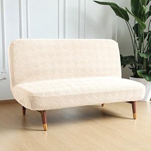 hokipo armless sofa cover for folding sofa bed spandex jacquard futon slipcover stretchable elastic sofa cum bed cover easy fit protector for futon or armless couch medium brown ar-6035-br