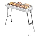 HOKIPO Barbecue Charcoal Grill Stainless Steel Folding Portable Bbq Tool Kits For Outdoor Cooking Camping Hiking Picnics, Silver (Ar1882), Free Standing