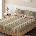 HOKIPO Brushed Microfiber 135 GSM Printed Elastic Queen Size Fitted Bedsheet, 78x60 inches with 2 Pillow Cover, Lines Misty Moss (IN-631-D24)