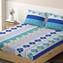 HOKIPO Brushed Microfiber 140 GSM Fitted Bedsheets King Size Double Bed, 78 x 72 inches with 2 Pillow Cover, Space Blue Diamonds (IN-702-D1)