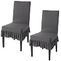 HOKIPO Chair Cover Set of 2 with Frill, Fossil Grey (AR-4793-D9*2)