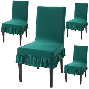 hokipo polyester blend dining chair cover set of 4 seater with frill teal ar-4793-d34