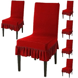 hokipo chair cover set of 6 with frill scarlet red ar-4793-d16